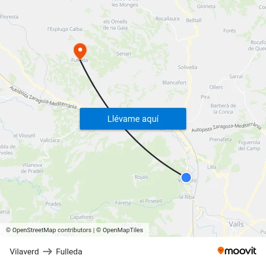 Vilaverd to Fulleda map
