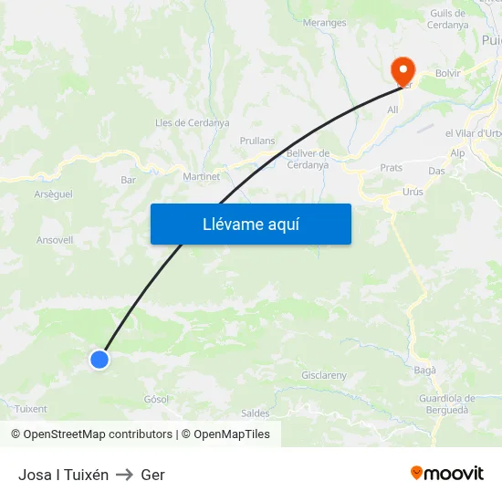 Josa I Tuixén to Ger map