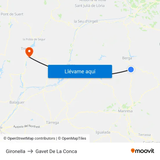 Gironella to Gavet De La Conca map