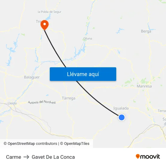 Carme to Gavet De La Conca map
