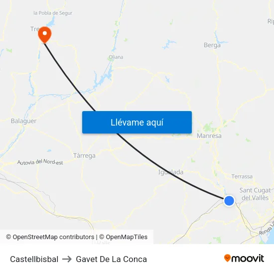 Castellbisbal to Gavet De La Conca map