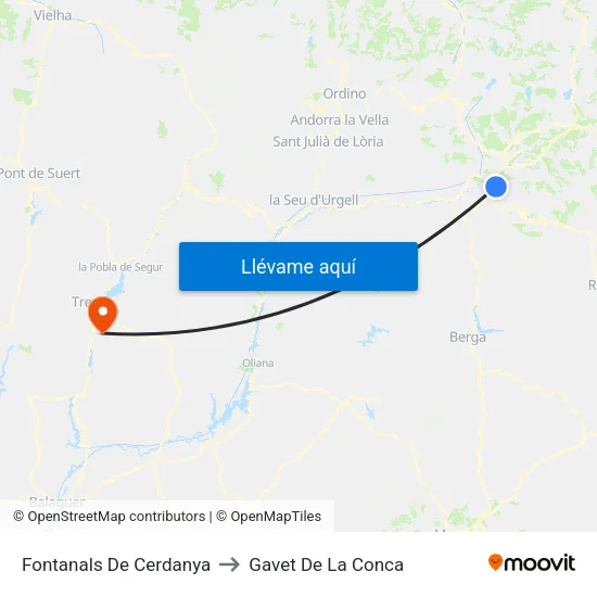 Fontanals De Cerdanya to Gavet De La Conca map
