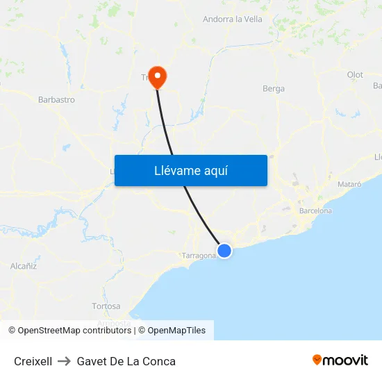 Creixell to Gavet De La Conca map