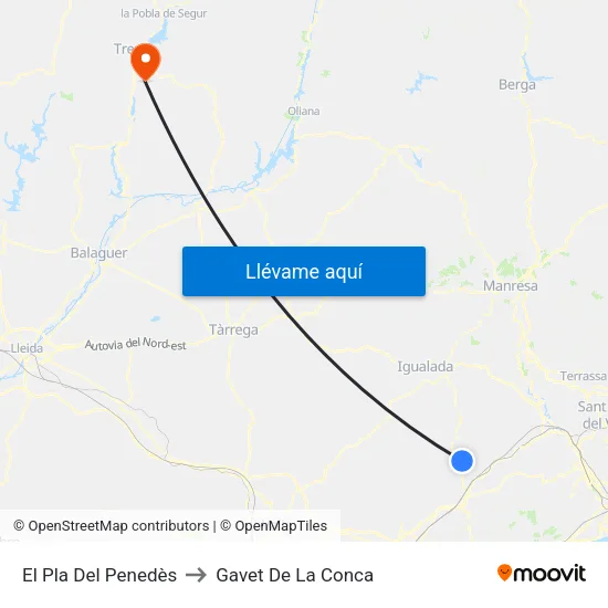 El Pla Del Penedès to Gavet De La Conca map