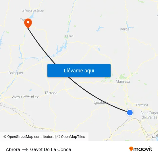 Abrera to Gavet De La Conca map