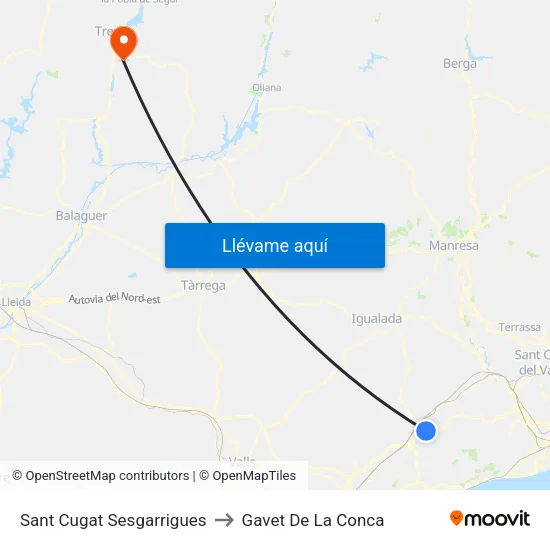 Sant Cugat Sesgarrigues to Gavet De La Conca map