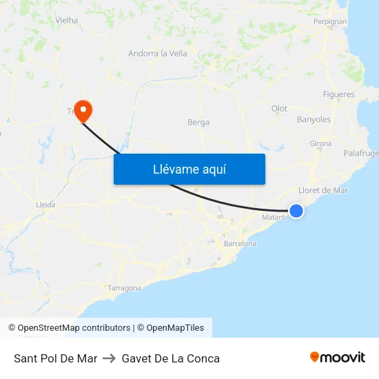 Sant Pol De Mar to Gavet De La Conca map