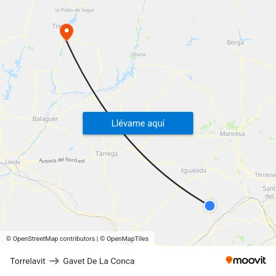 Torrelavit to Gavet De La Conca map