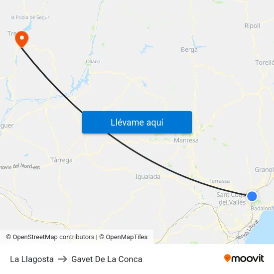 La Llagosta to Gavet De La Conca map