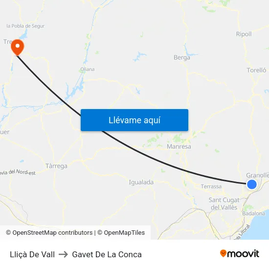 Lliçà De Vall to Gavet De La Conca map