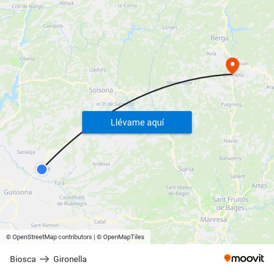Biosca to Gironella map