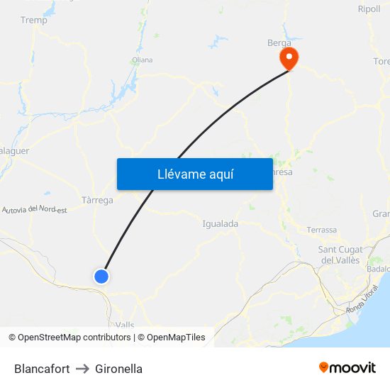 Blancafort to Gironella map