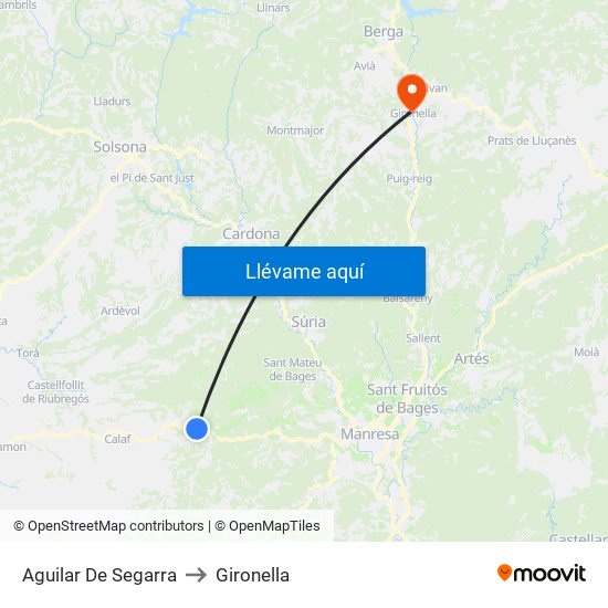 Aguilar De Segarra to Gironella map