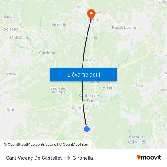 Sant Vicenç De Castellet to Gironella map