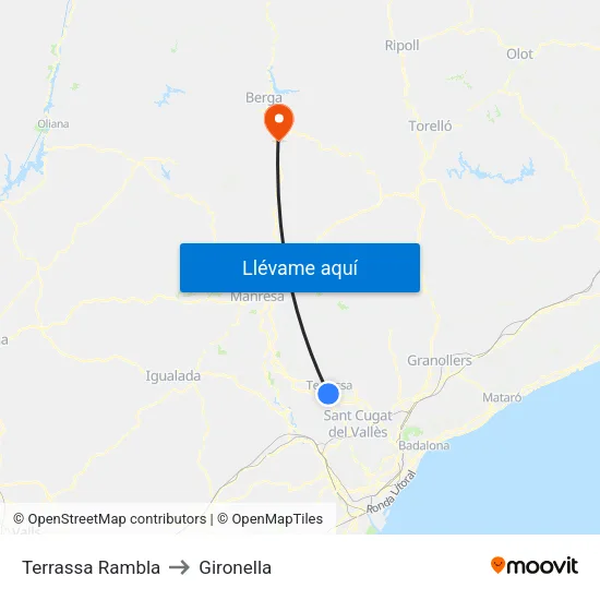 Terrassa Rambla to Gironella map