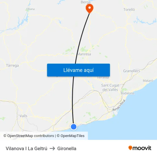 Vilanova I La Geltrú to Gironella map