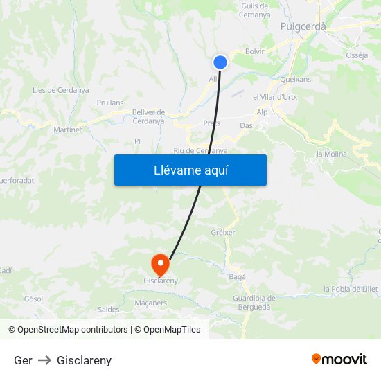 Ger to Gisclareny map