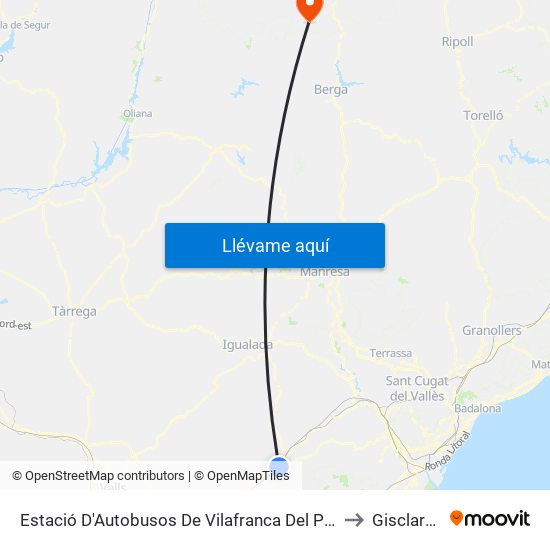 Estació D'Autobusos De Vilafranca Del Penedès to Gisclareny map