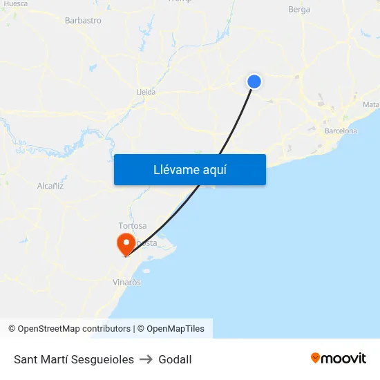 Sant Martí Sesgueioles to Godall map