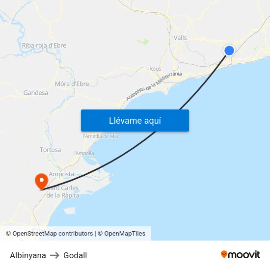 Albinyana to Godall map
