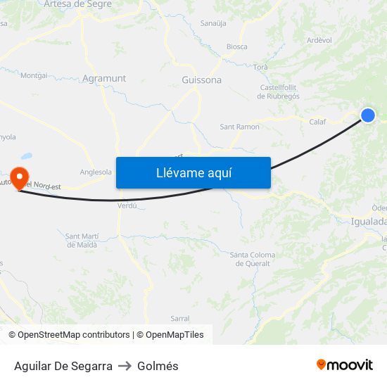 Aguilar De Segarra to Golmés map