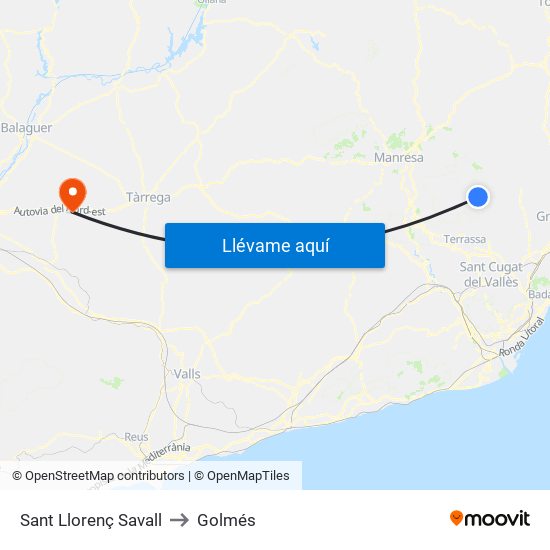 Sant Llorenç Savall to Golmés map