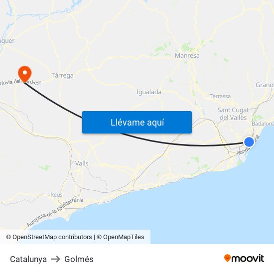 Catalunya to Golmés map