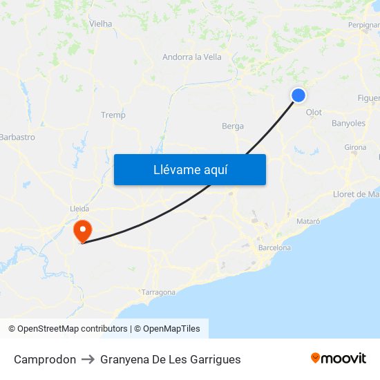 Camprodon to Granyena De Les Garrigues map
