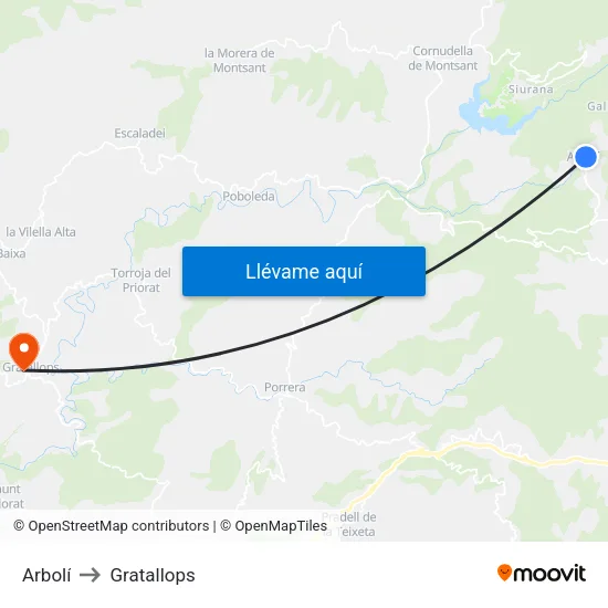 Arbolí to Gratallops map