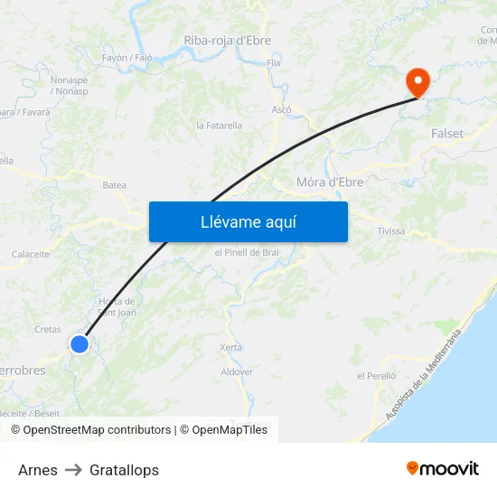 Arnes to Gratallops map