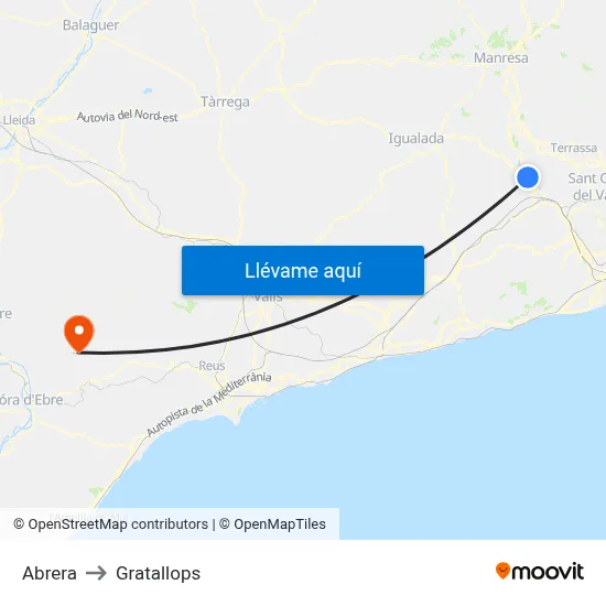 Abrera to Gratallops map