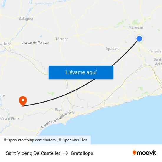 Sant Vicenç De Castellet to Gratallops map