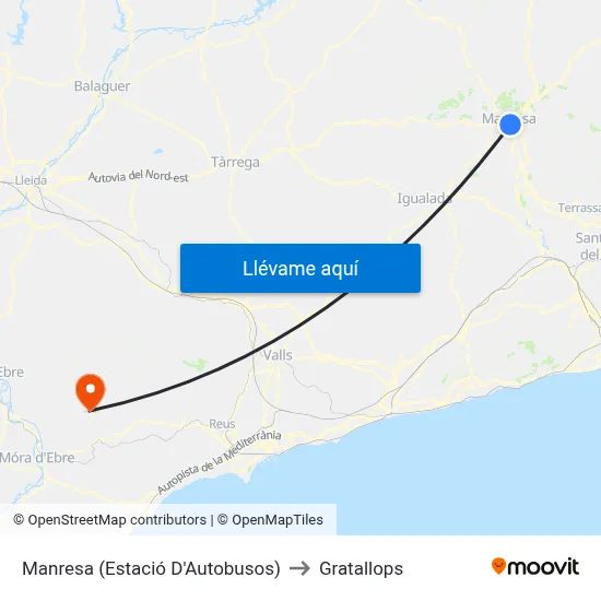 Manresa (Estació D'Autobusos) to Gratallops map