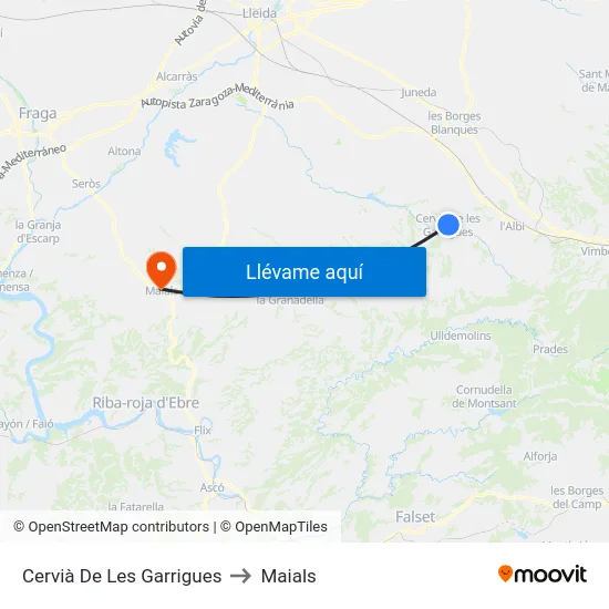 Cervià De Les Garrigues to Maials map