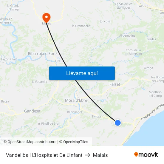 Vandellòs I L'Hospitalet De L'Infant to Maials map