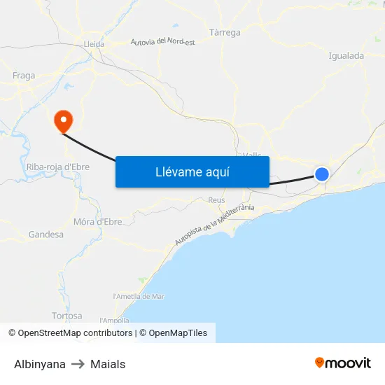 Albinyana to Maials map