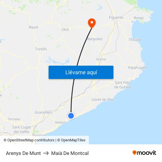 Arenys De Munt to Maià De Montcal map