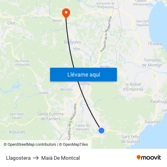 Llagostera to Maià De Montcal map