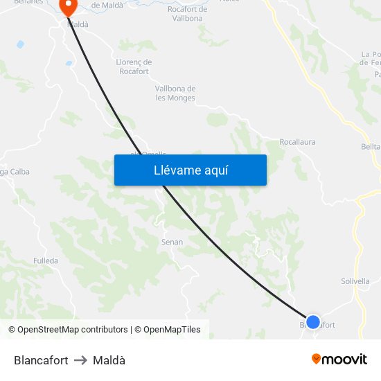 Blancafort to Maldà map