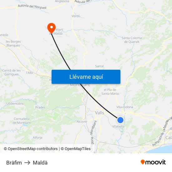 Bràfim to Maldà map