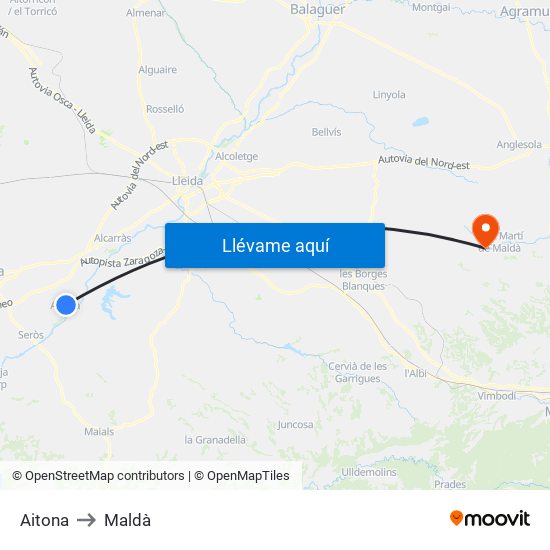 Aitona to Maldà map