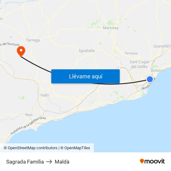 Sagrada Família to Maldà map