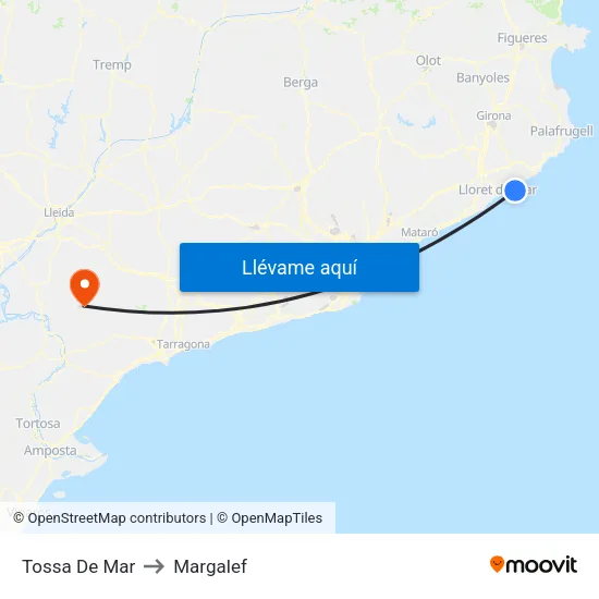 Tossa De Mar to Margalef map