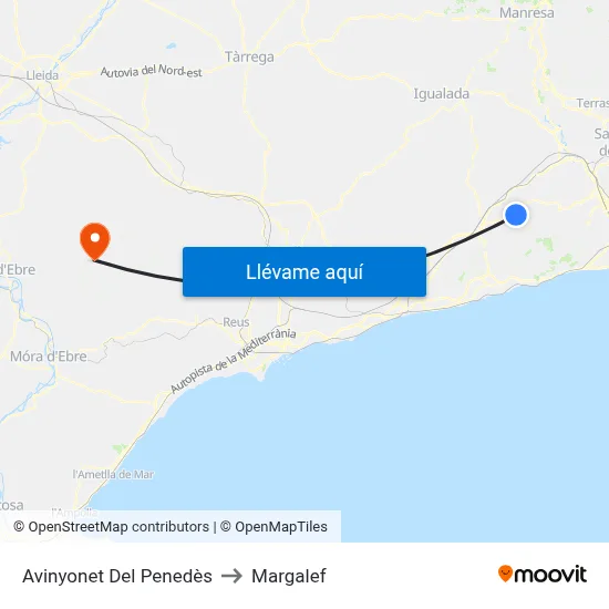 Avinyonet Del Penedès to Margalef map