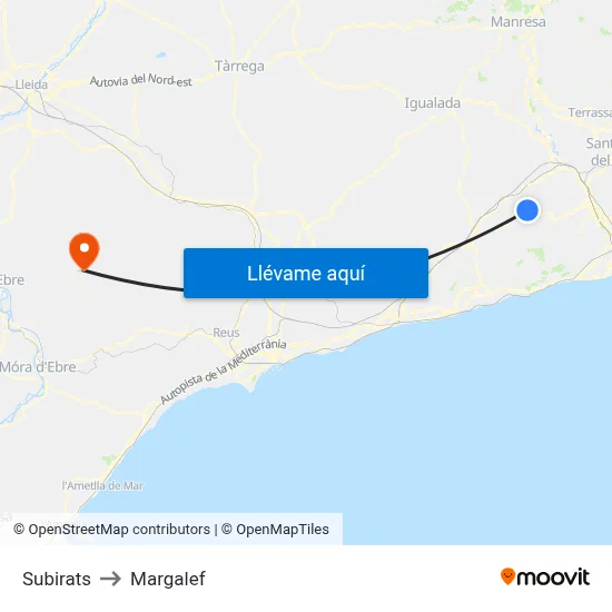 Subirats to Margalef map