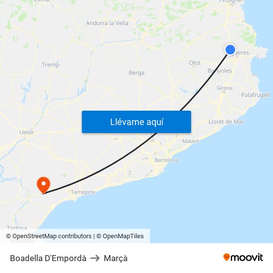 Boadella D'Empordà to Marçà map