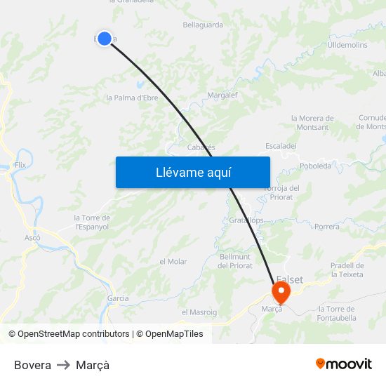 Bovera to Marçà map