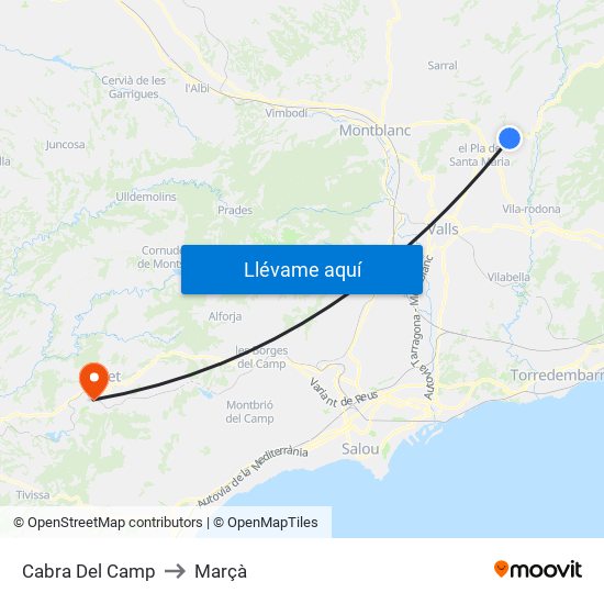 Cabra Del Camp to Marçà map