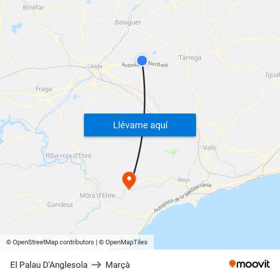 El Palau D'Anglesola to Marçà map
