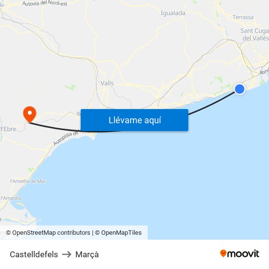 Castelldefels to Marçà map